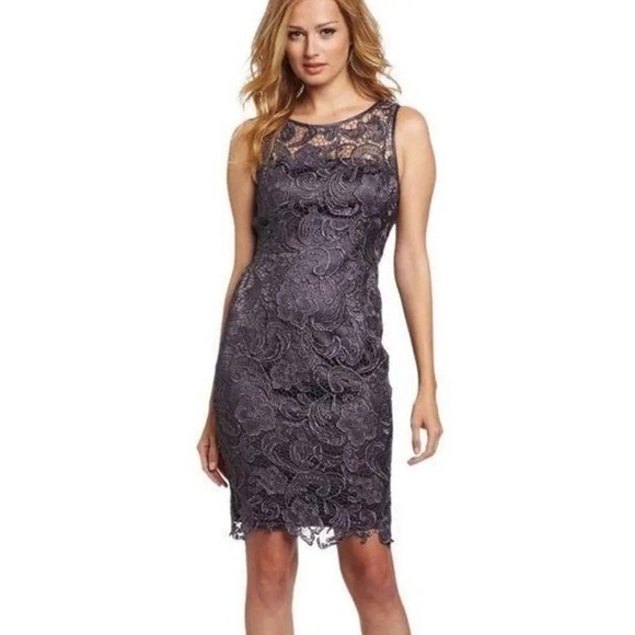 Adrianna Papell Evening Lace Overlay Dress Sleeveless Gray Size 6 NWT - Picture 1 of 9